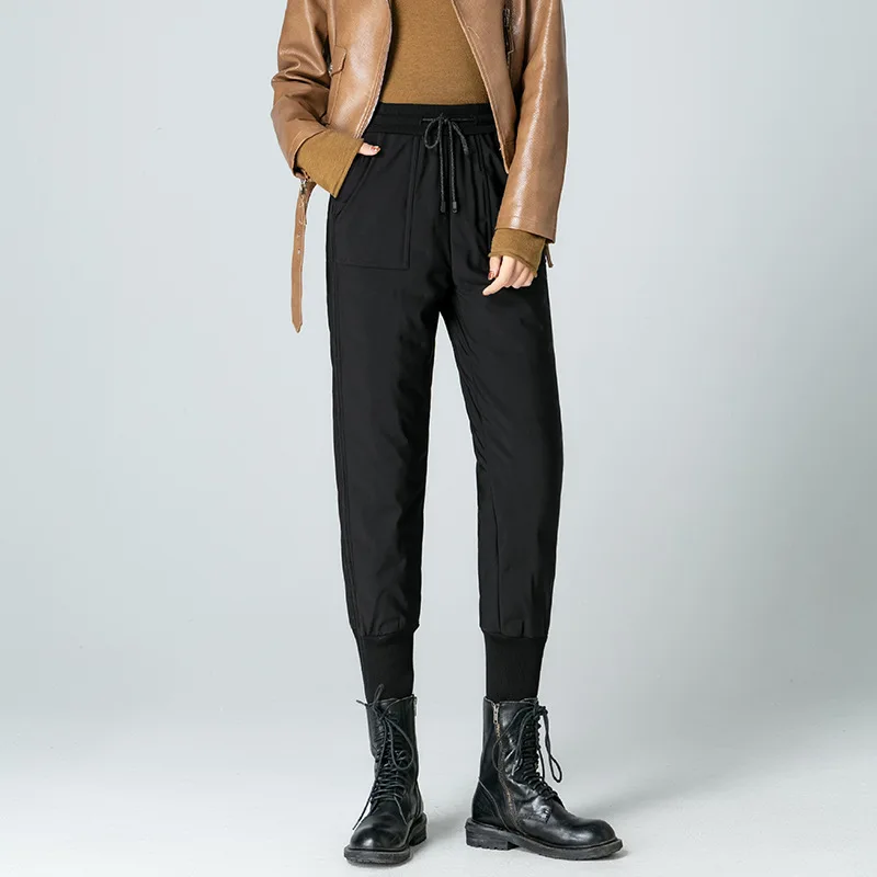 

Женские пуховые брюки с высокой талией, утепленные, повседневные, свободного кроя, в стиле Харлан, зимние, теплые, утягивающие, длинные брюки, верхняя одежда, модные