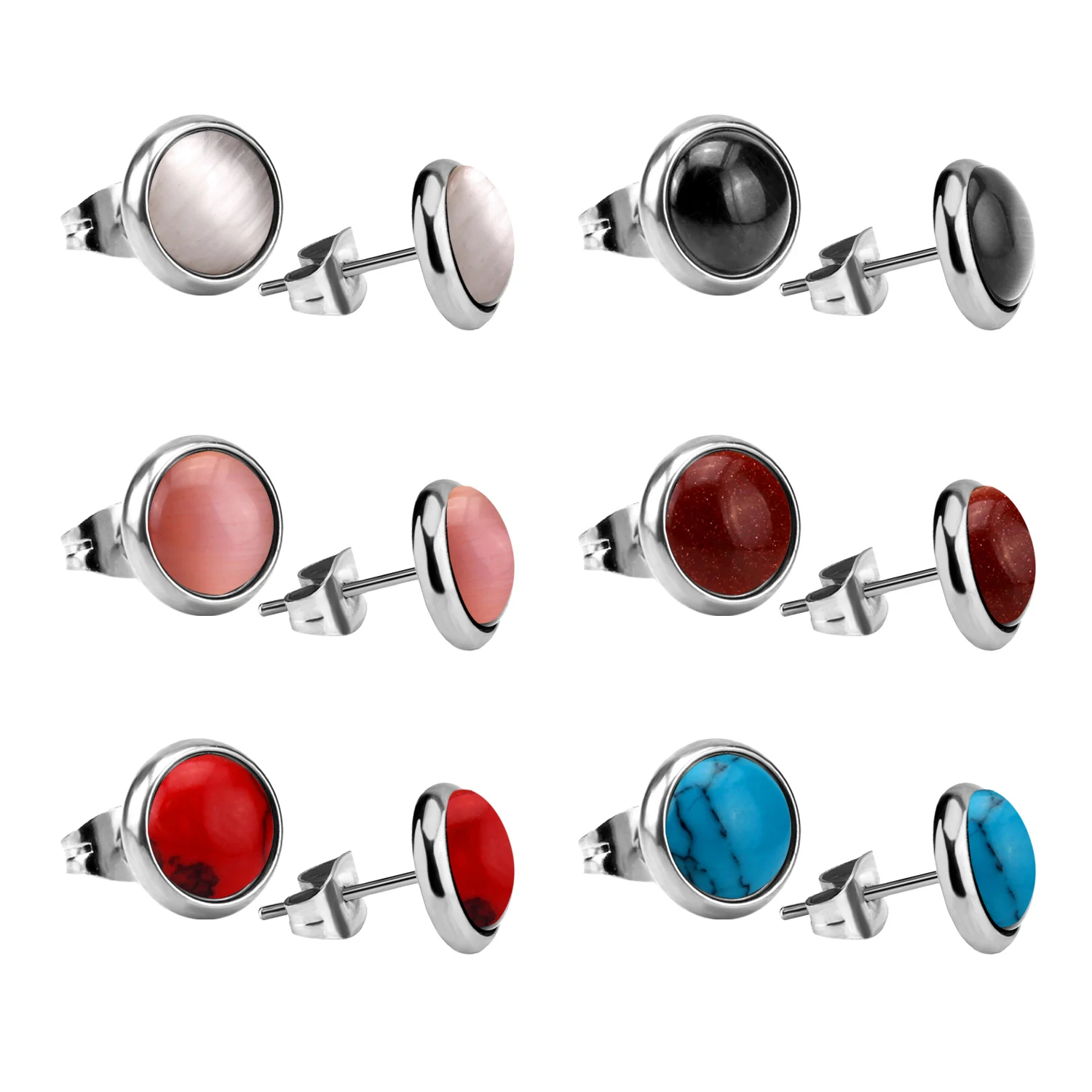 LUXUSTEEL Mixed Color 6Pairs Earring Set For Women Stainless Steel Minimalist Stud Sets Fashion Jewelry Gift Box Package