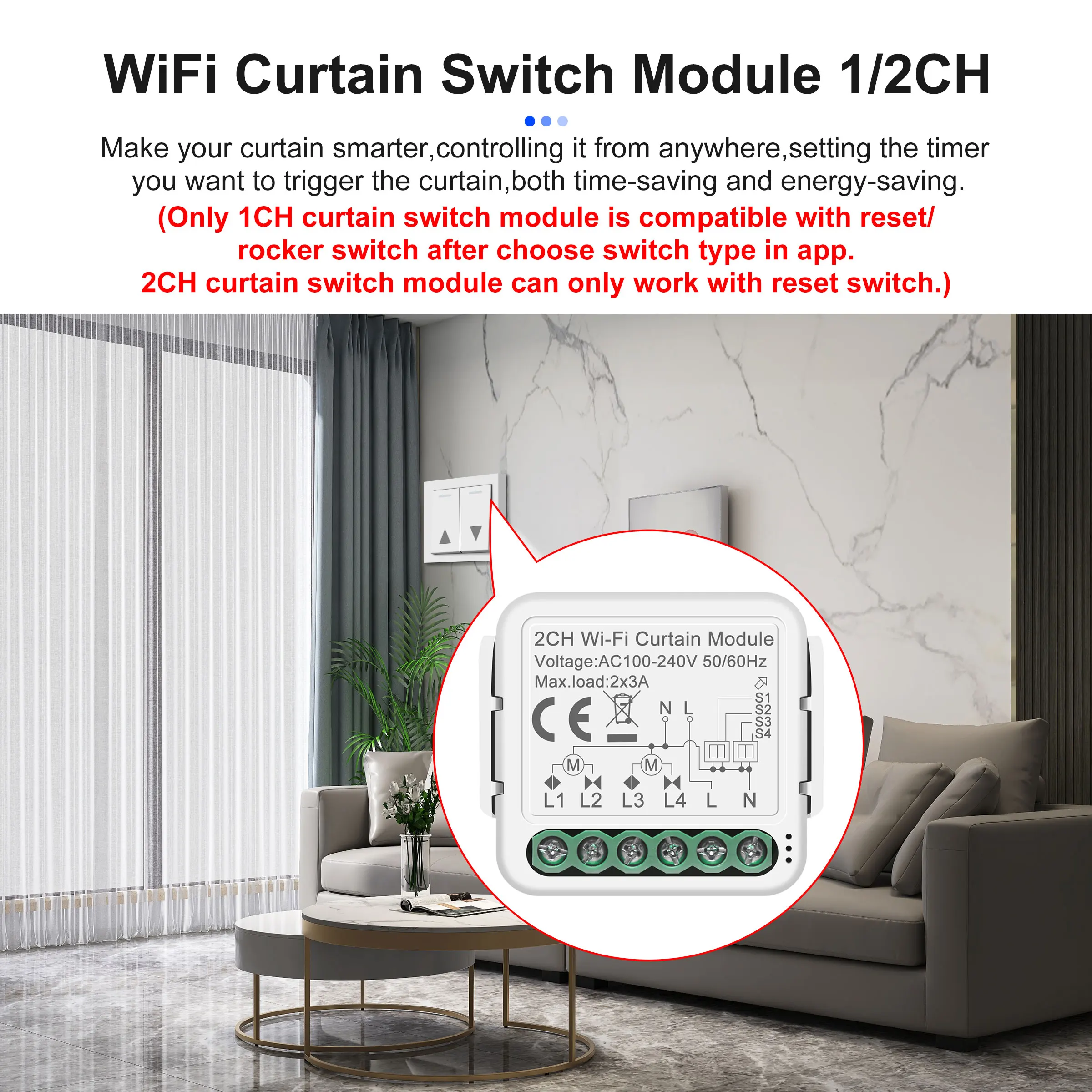 GIRIER Tuya Smart WiFi Light/Curtain/Dimmer Switch Modules Support 2 Way Control Works with Alexa Hey Google Alice No Hub Needed