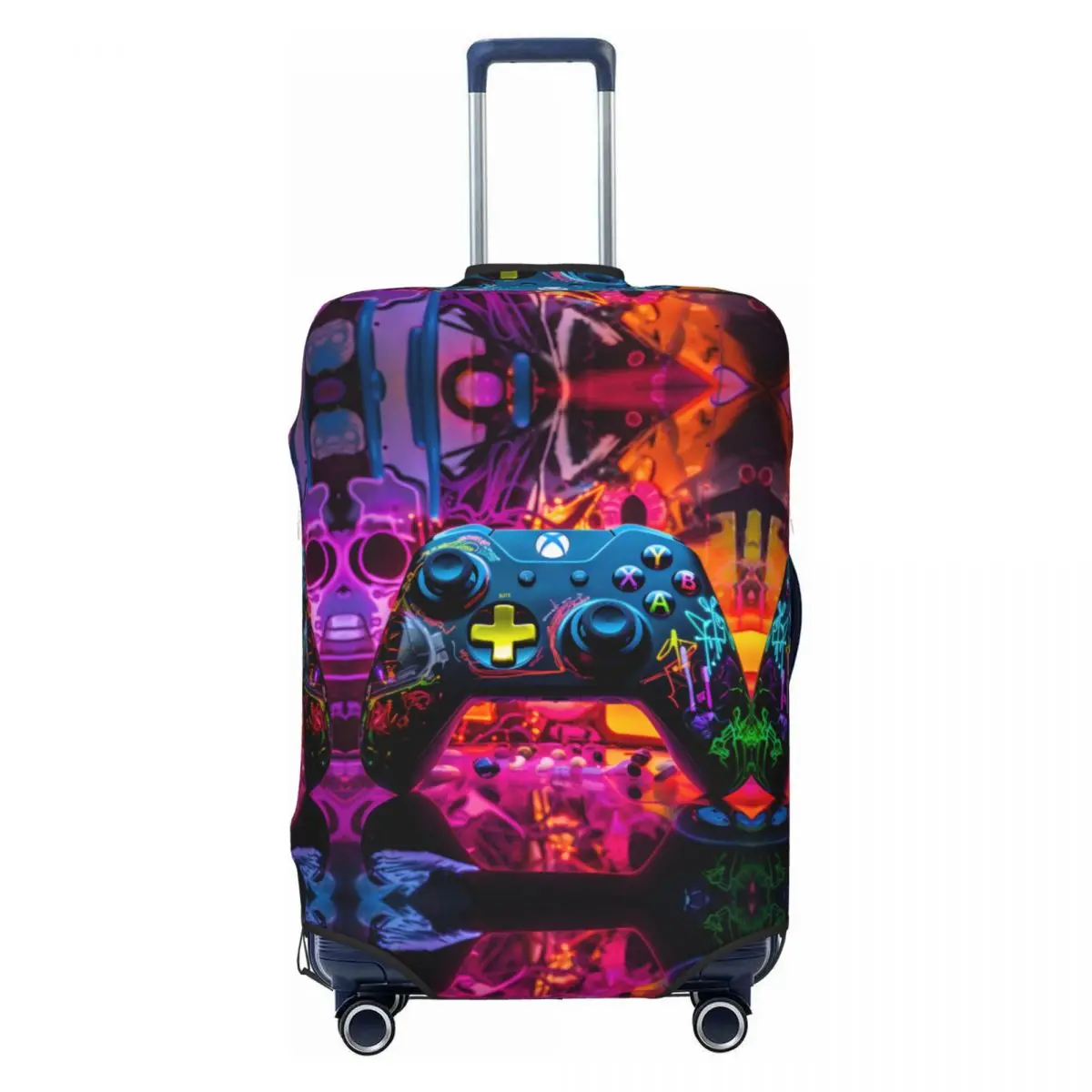 Gamer Controller Pattern Suitcase Cover Abstract Neon Art Business Vacation Elastic Luggage Case Protector