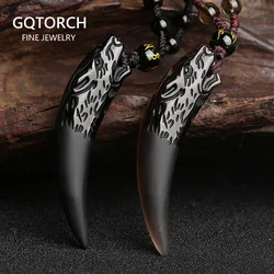 Natural Stone Black And Ice Obsidian Pendant Necklace Wolf Tooth Amulets And Talismans Couple Necklace For Women And Men