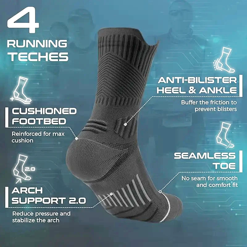 1/5 Pair Men Towel Bottom Basketball Sports Socks Anti Odor Sweat Absorbing Cushioning Shock Absorption All Season Running Socks view 3