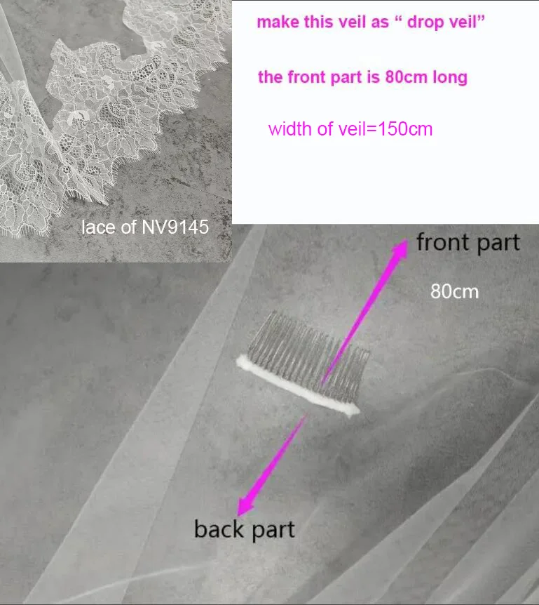 ドロップベール、フロント部分は80cmです。-ベールの幅は15m、nv9145-ドロップベール