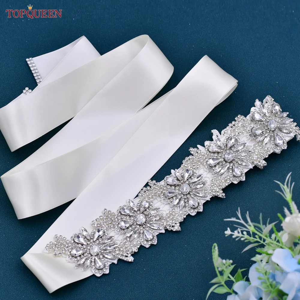 TOPQUEEN Diamond Flower Bridal Dress Belt Wedding Accessories Jacket Handmade Applique Decoration Bridesmaid Wide Belt S115