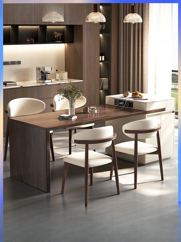 

2024 Island Dining Table Integrated Household Kitchen Falling Table Retractable Wood Grain Rock Slab Middle Guide Table