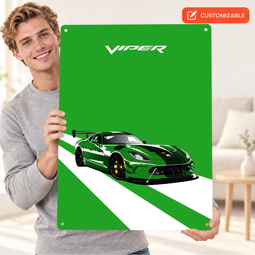 American Green Viper Car Textured Metal Poster Personalized Aluminum Sign Technical Graphic Design Wall Art For Living Room