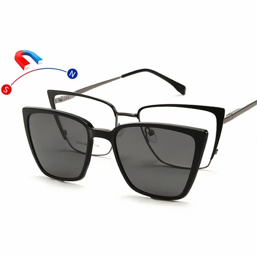 Imagen 2 del producto YIMARUILI, gafas de sol polarizadas con Clip de succión magnética, gafas graduadas ópticas ultraligeras con forma de ojo de gato, montura para mujer