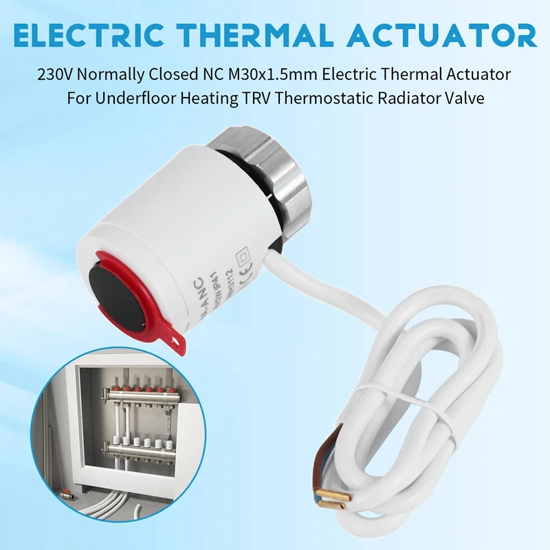 230V Normally Closed NC M30x1.5Mm Electric Thermal Actuator For Underfloor Heating TRV Thermostatic Radiator Valve