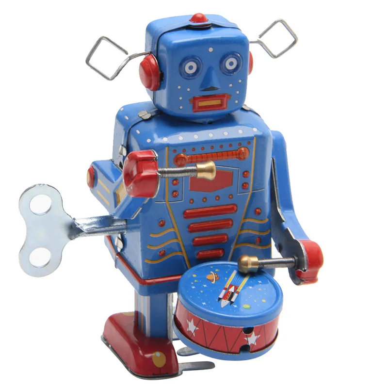 Retro Clockwork Wind Up Metal Walking Robot Toy Vintage Collectible Kids Gift