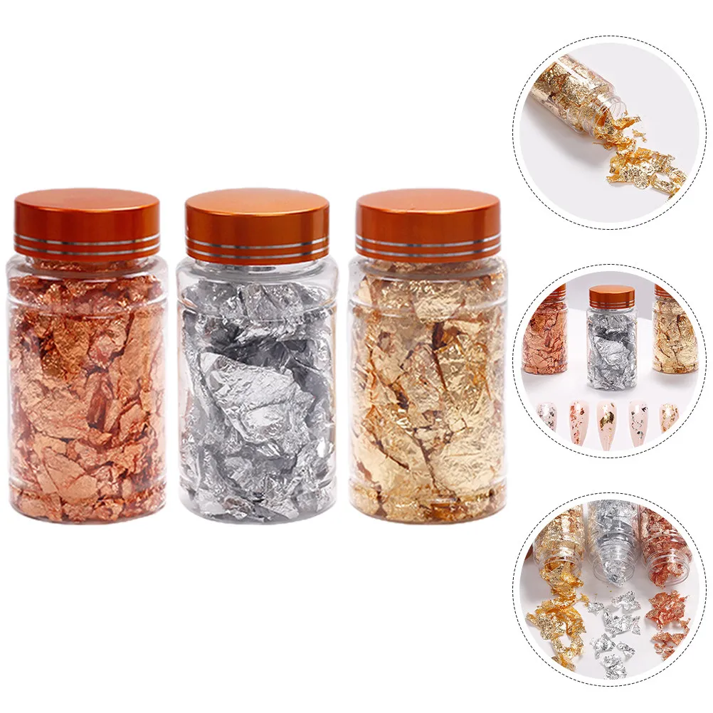

Nail Decoration Flakes 3 Bottles Safe Convenient Application DIY Crafts Manicure Nail Foils Foil for Nails Flakes for Nails