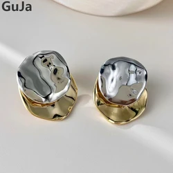 Modern Jewelry Splicing Color Shiny Smooth Metal Stud Earrings For Women Girl Gift Senior Sense 2023 New