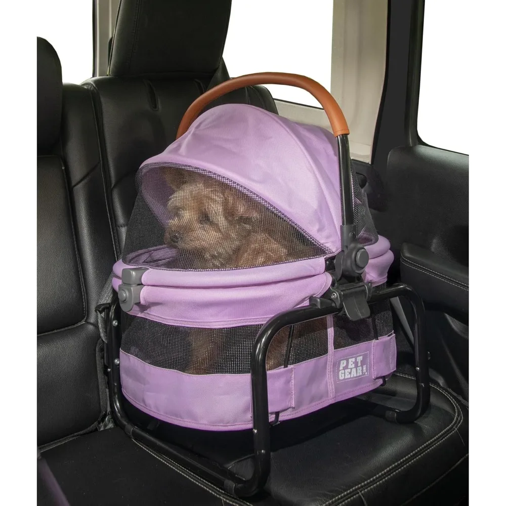 No-Zip View 360 Ultra Lite Pet Safety Carrier & Car Seat for Small Dogs & Cats Push Button Entry, 15", Bright Lilac