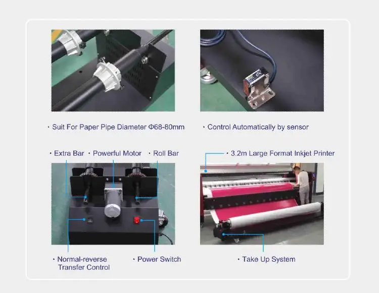 Hot Sale 3.2m Flex Banner Printer Take up Winding Machine Car Sticker Roll up System Paper Take up Reel System