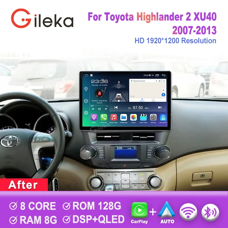 

13,1-дюймовый 2K экран Android для Toyota Highlander 2 XU40 2007-2013, автомобильная магнитола, мультимедийный плеер, Carplay, Wi-Fi, GPS, Bluetooth