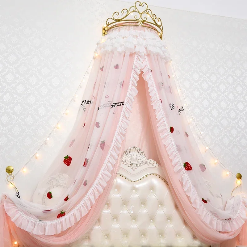 Princess Crown Retro Bed Curtain Girl Children Room Decor Lovely Bedside Yarn Net Romantic Princess Tents Bed Canopy Valance