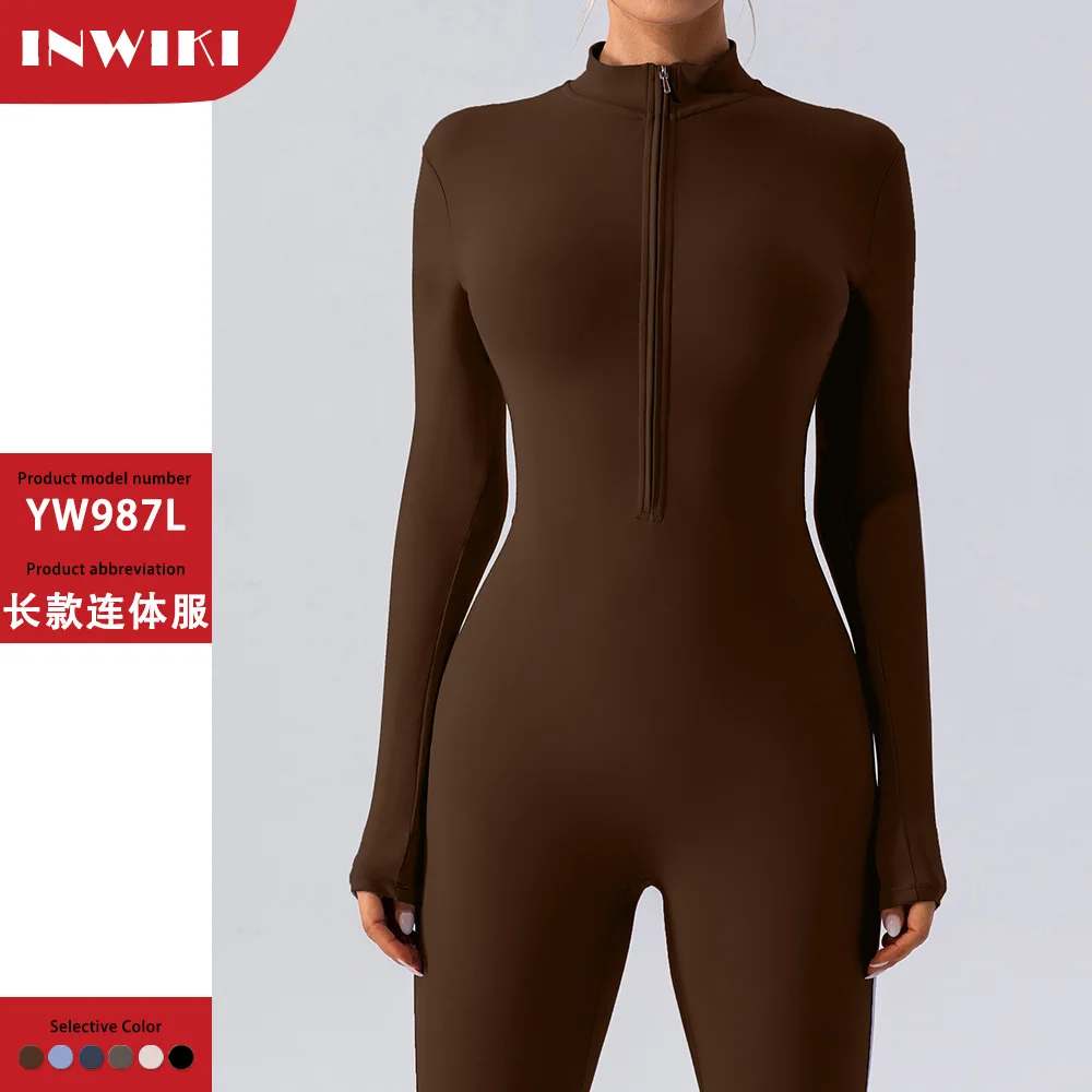 Winter Autumn Women's One-piece Yoga Jumpsuit leggings Long-sleeved Warm ski Overalls Outerwear High Elastic Cycling Bodysuit