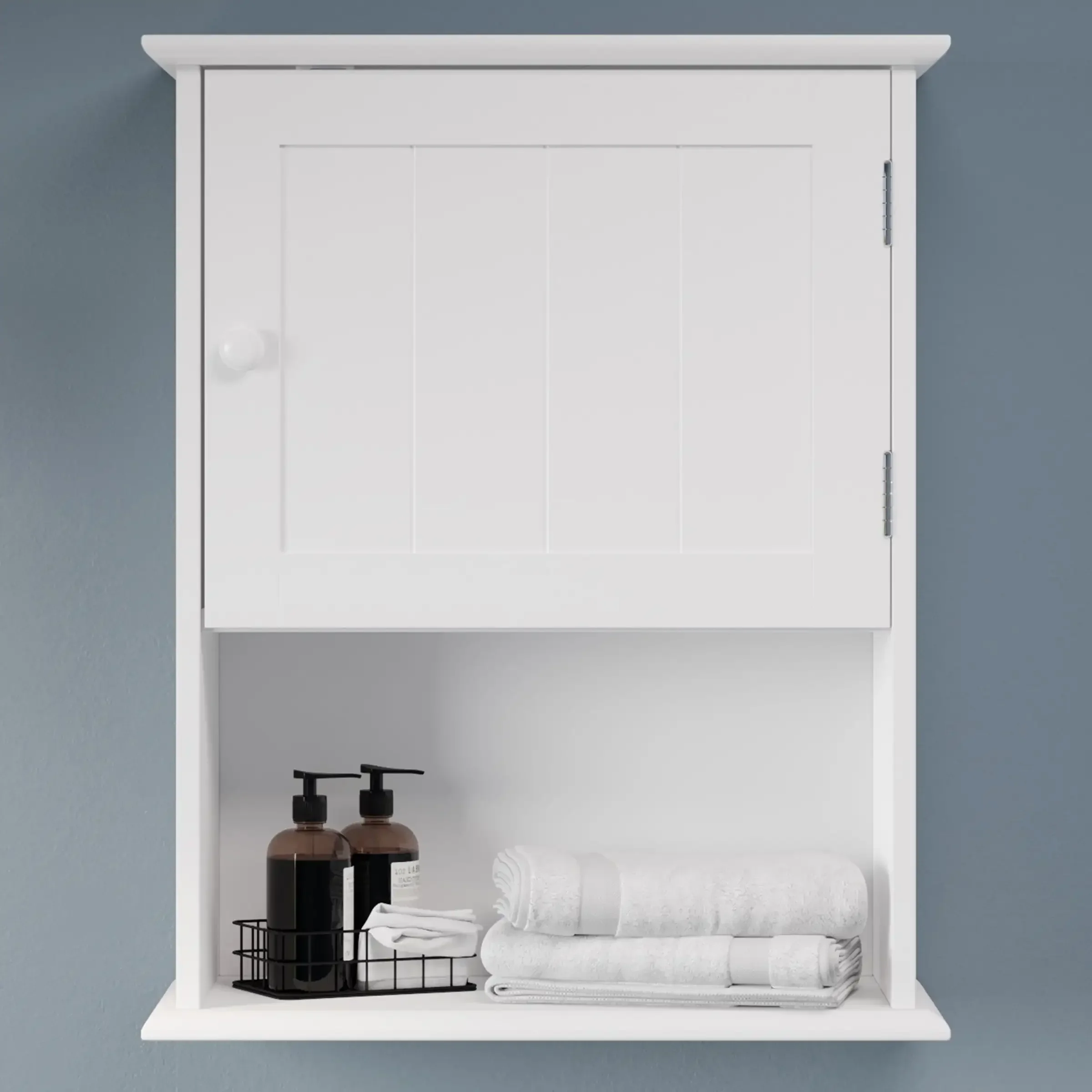 Lavish Home Wall-Mounted Storage Cabinet with Open Shelf, White