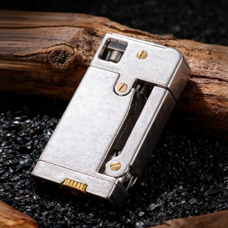 New Premium Retro Push Button Lamp Oil Lighter One-Click Ignite Open Flame Zinc Alloy Ultra Thin Portable Men Collection Gift