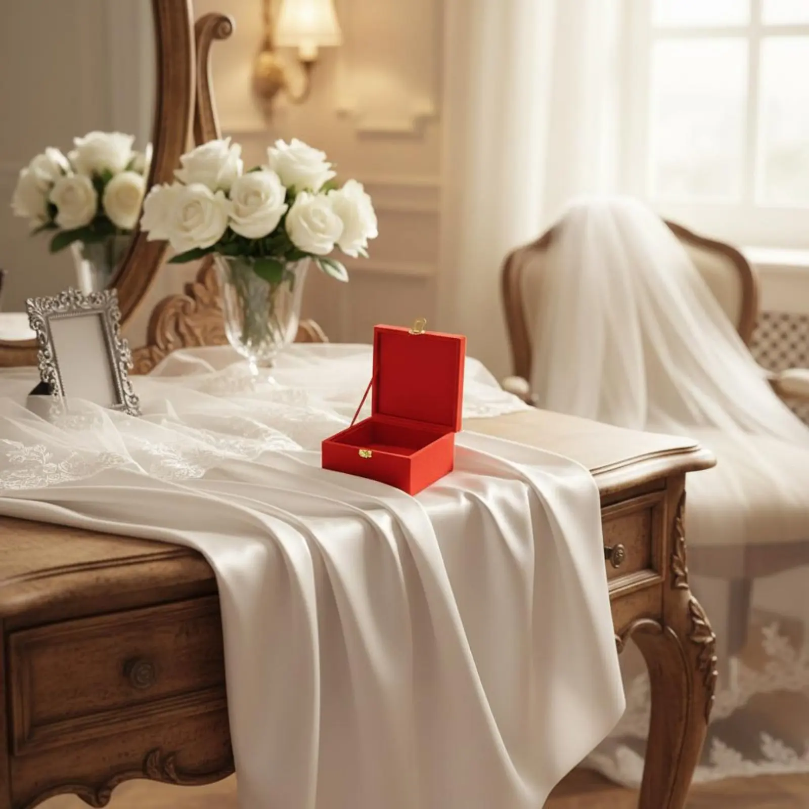 

Wedding Jewelry Box Gold Latch Accessory Storage for Brides, Bridal