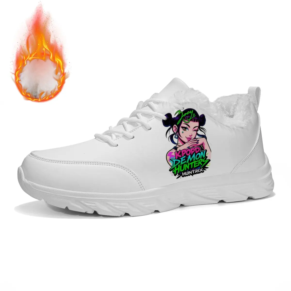 أزياء النساء الفراء الشقق الأبيض فروي اصطف Kpop المعبود الصيادين جيني الجرافيك أحذية رياضية الانزلاق على السيدات الراحة الدافئة أفخم المتسكعون