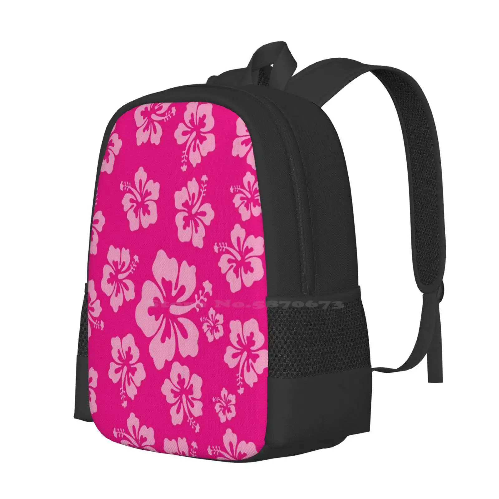 Tropical Hot Pink Hibiscus Flower Floral Pattern Hawaiian Print School Bags Travel Laptop Backpack Hibiscus Flowers Tropical