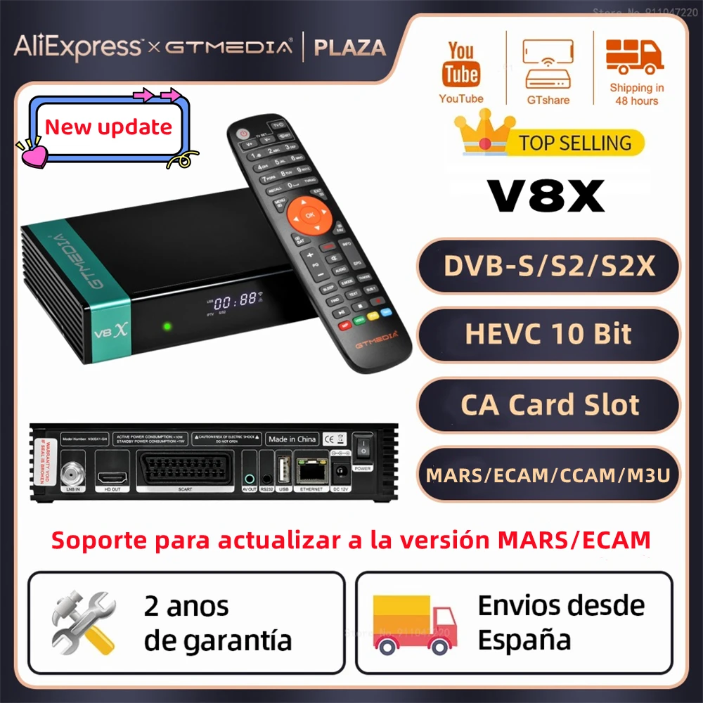 GTMEDIA V8X MARS/ECAM Satellite Receiver,DVB-S/S2/S2X 1080P FHD HEVC 10 Bit,CA Card Slot TV Box Support MARS/ECAM/CCAM/M3U Tuner