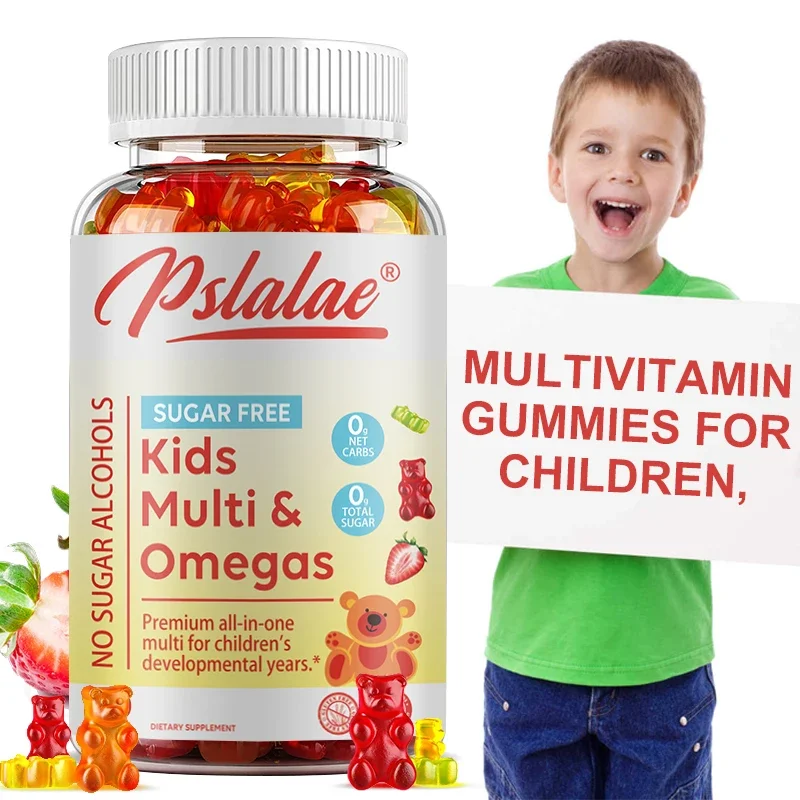 Multi vitamin gummis für Kinder, zuckerfreie Gummis mit Vitaminen c, d, b6 und Zink, Leinsamen öl Omega 3 ala