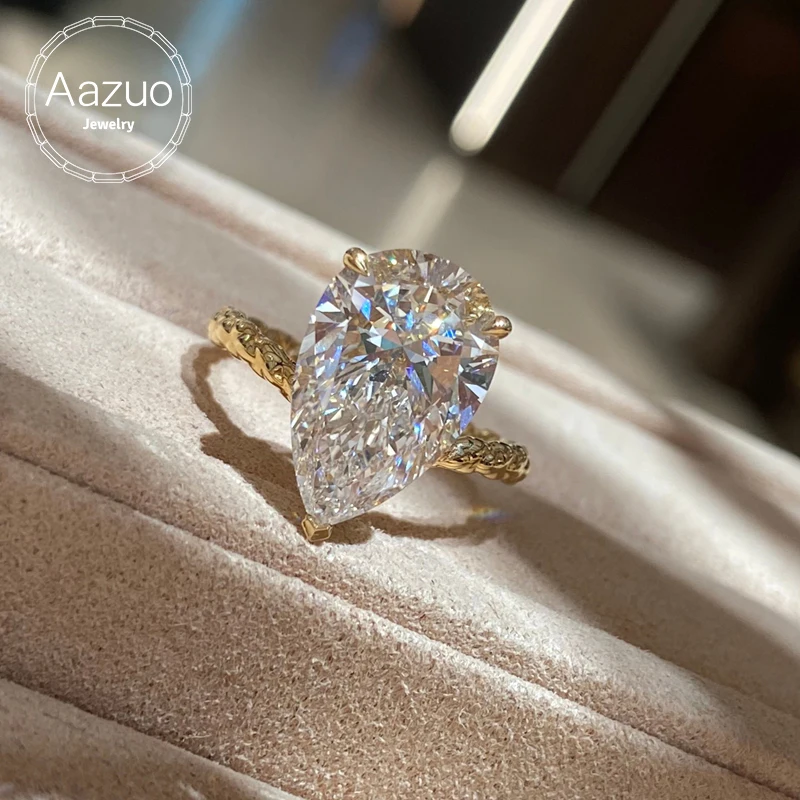 Aazuo Lab Diamonds 5.0ct 18K Solid Yellow Gold Classic Water Drop Engagement Rings Upscale Trendy Senior Party Fine Jewelry Au75