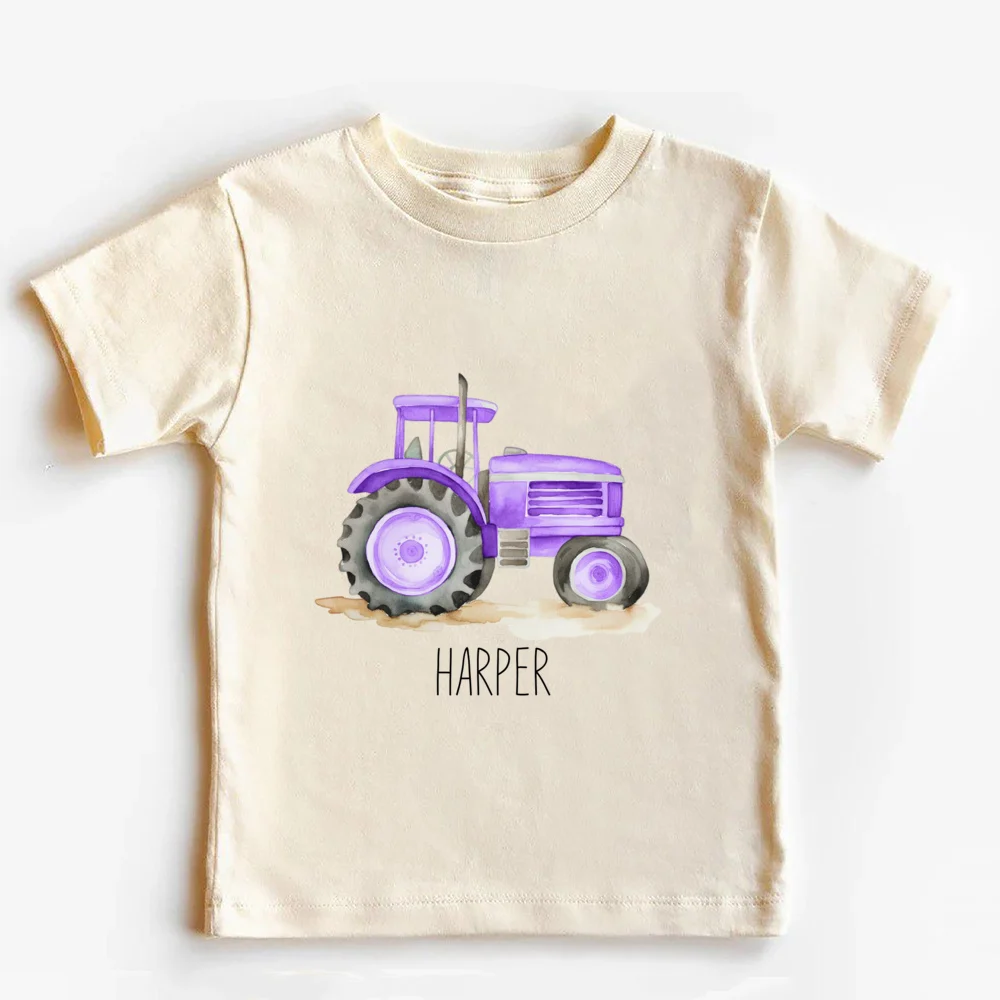 Personalized Tractor Toddler Shirt Halloween Kids T-Shirt Custom Name Farm Tractor Tee Boho Natural Kids Shirts