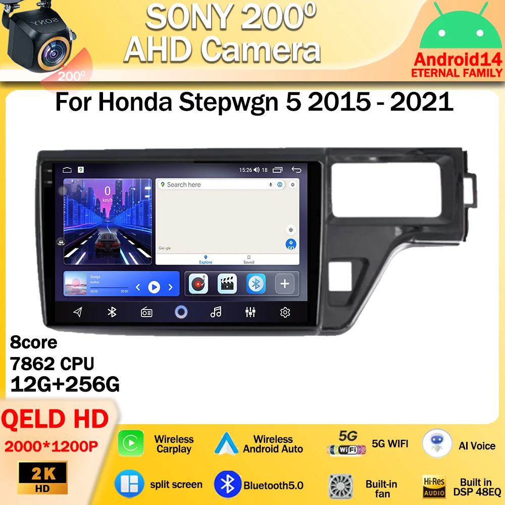 Android 14 For Honda Stepwgn 5 2015 - 2021 RHD Car Radio Multimedia Video Player GPS Navigation Wireless Carplay 4G Head Unit