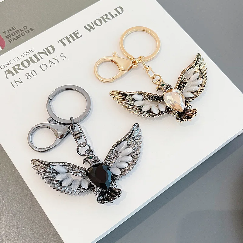 Vintage Eagle Keychains Opal Keyrings Alloy Key Chain for Women Men Car Accessories Bag Charm Pendant Cute Animal Key Rings