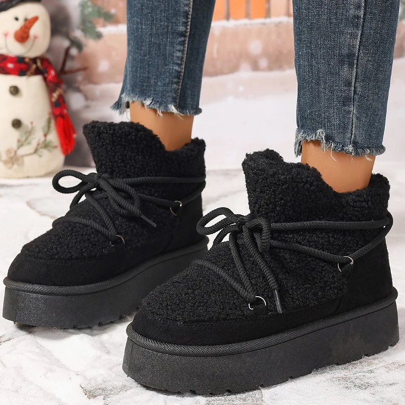 2024 Winter New Comfortable Suede Warm Designer Women's Thick-soled Boots Office Walking Simple Solid Color Womens Fashion Boots