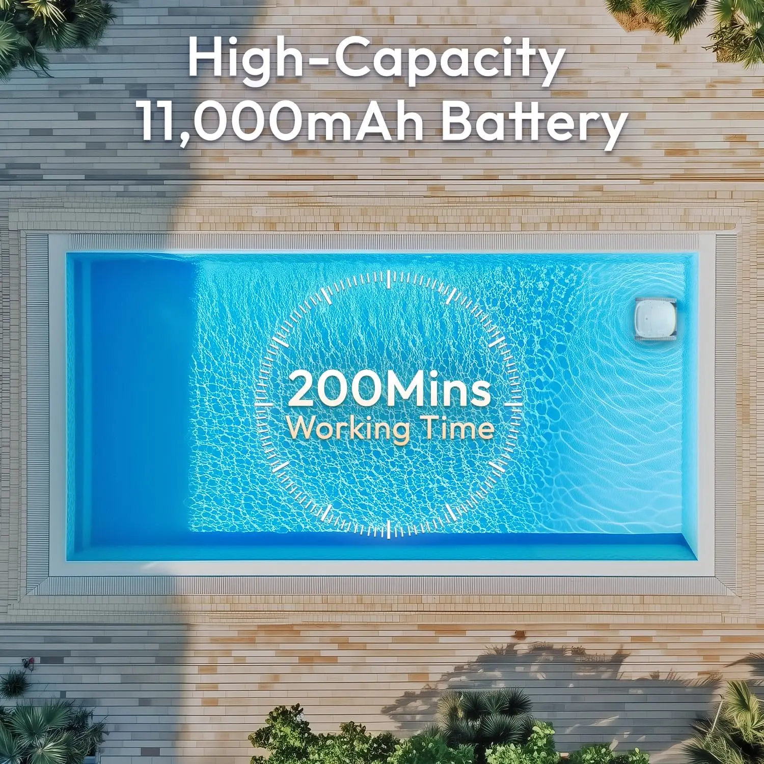 Cordless Robotic Pool Cleaner, Automatic Pool Vacuum for Inground and Above Ground Pools, Lasts 200 Mins, Floor/Wall/Waterline C