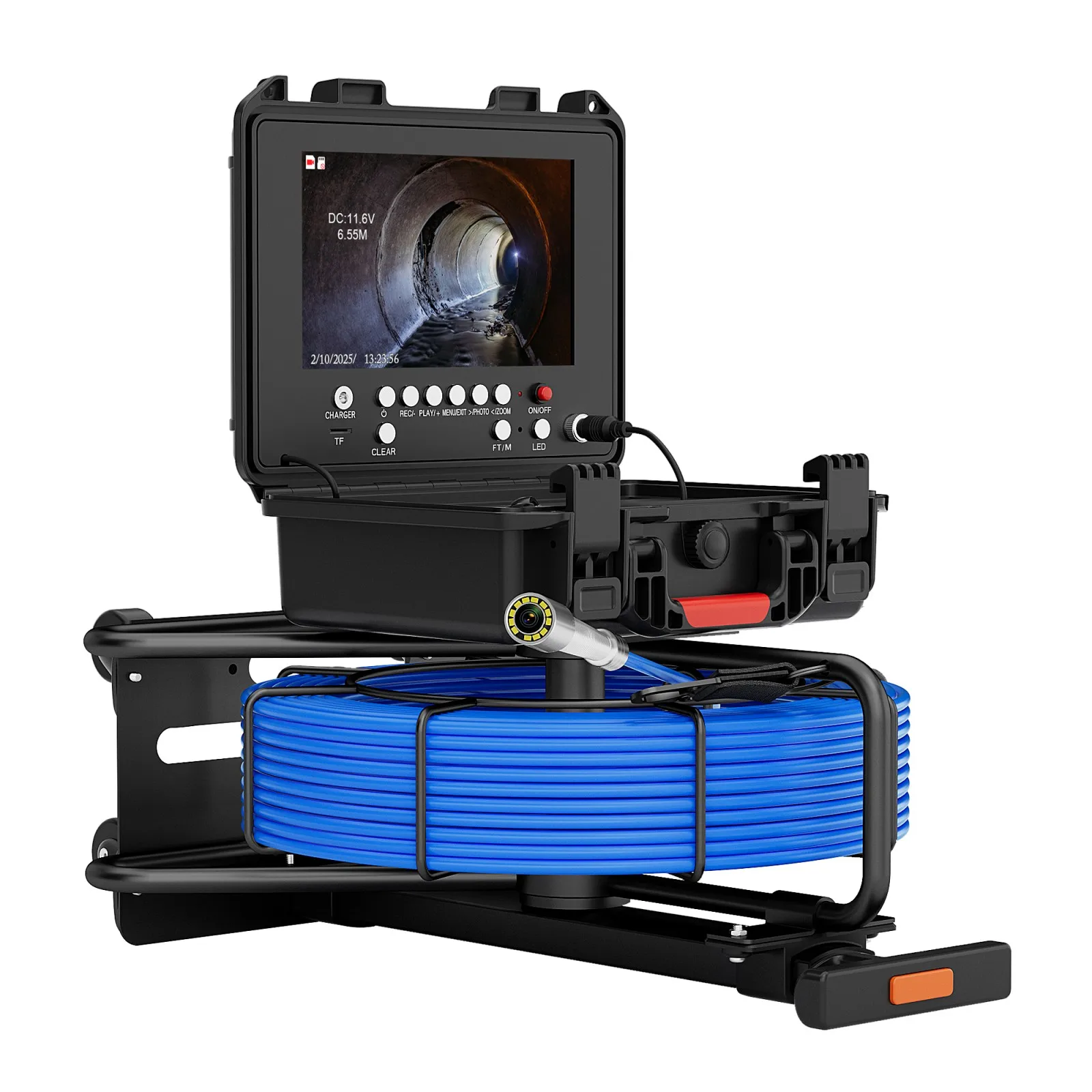 Portable Trolley Pull Rod 9" Pipe Inspection Camera 512HZ Self-leveling With Locator Meter Counter Sewer Industrial Endoscope