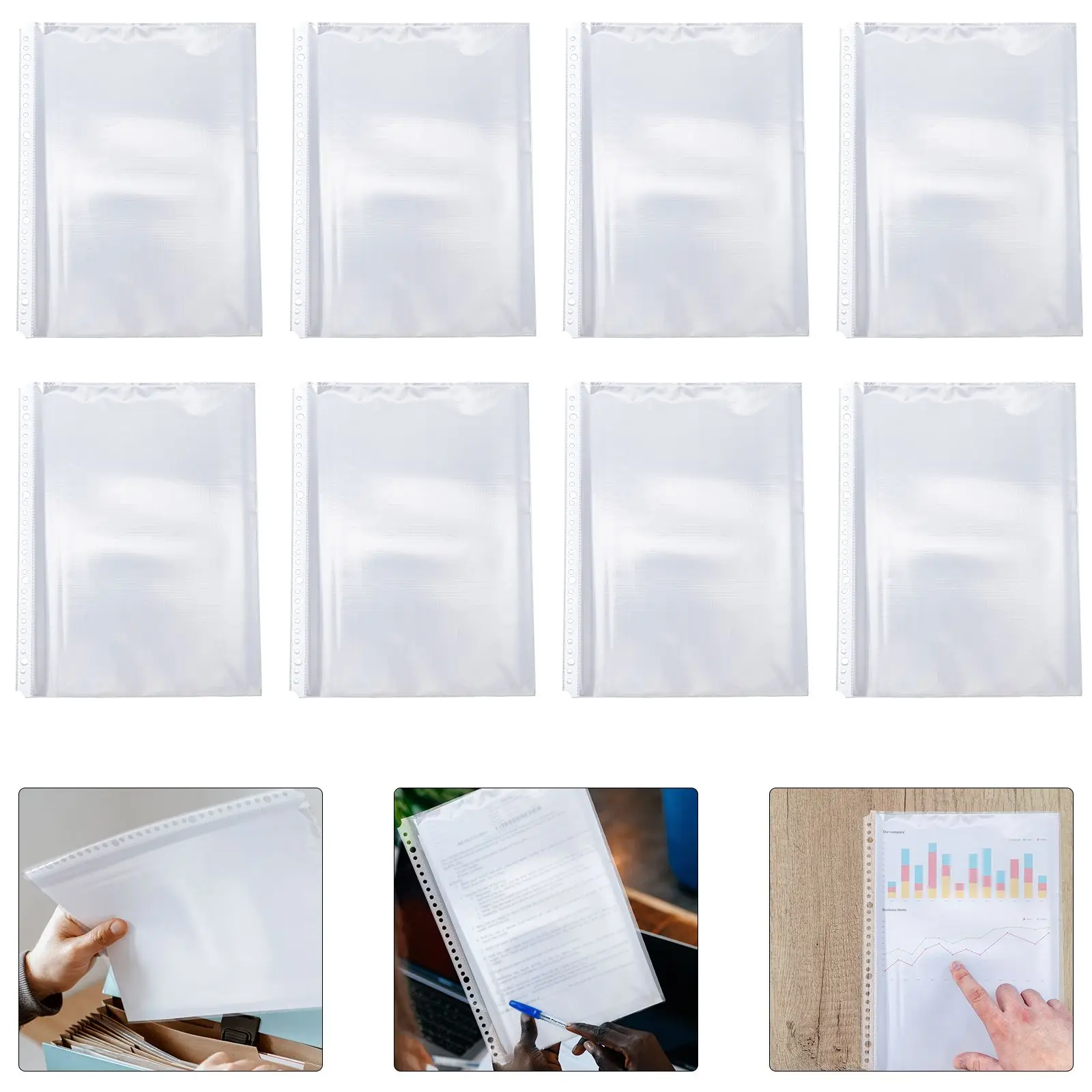 100 Pcs Plastic Folder Inner Pocket Binder Pockets Clear File Protector Sheet Protector for Documents Photos School Office Use