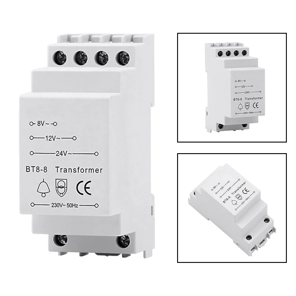 Doorbell Transformer 8-24V Bell Transformer 230V AC Inputs 8V 12V 24V Exports For Din Rail Mounted Doorbell Systems Protection