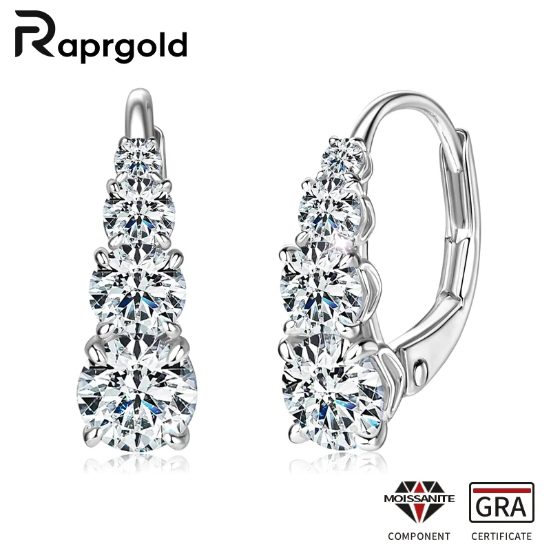 RAPRGOLD GRA Certified Full Moissanite Hoop Earrings for Women 925 Sterling Silver Huggie Earring Fine Jewelry Gifts Pendientes