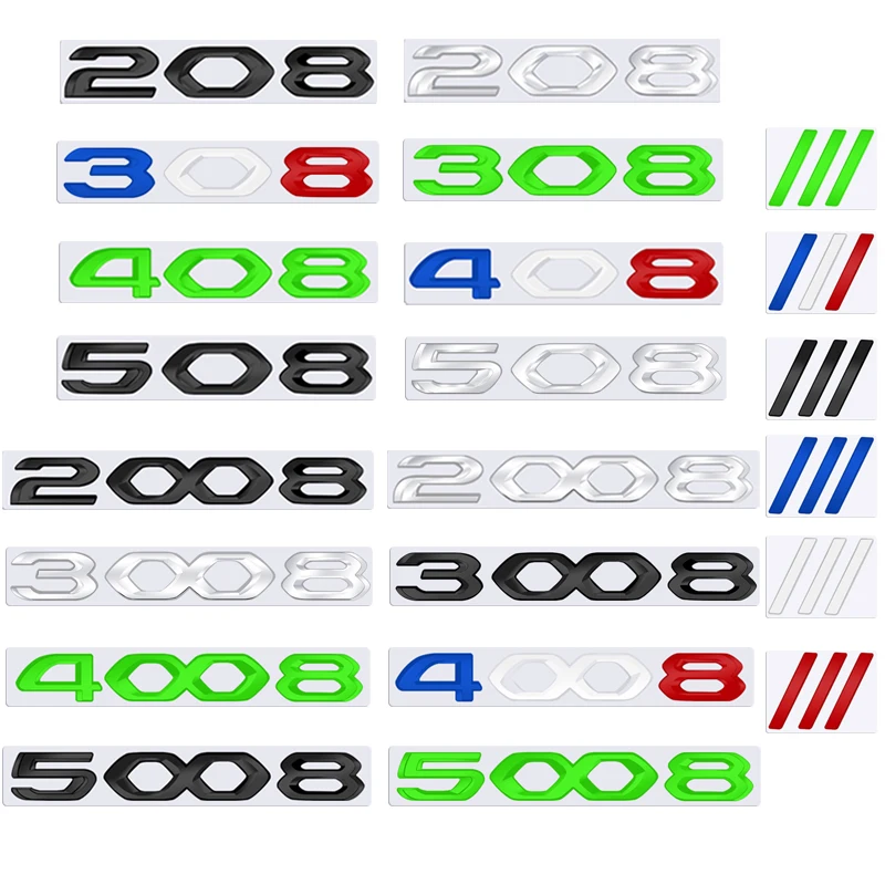 Metal 3D Badge Decorative Strips Logo Car Rear Trunk Body Sticker /// Emblem For Peugeot 2008 3008 4008 5008 208 308 408 508