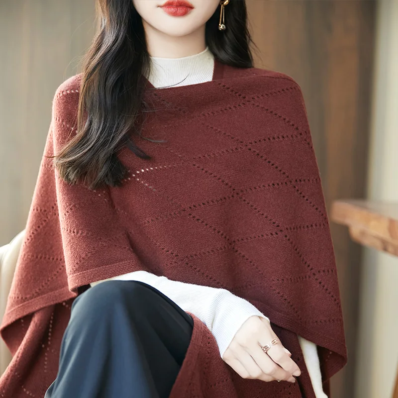 2024 autumn and winter new women\'s 100% merino wool cashmere sweater casual knitted solid color shawl fashion coat.