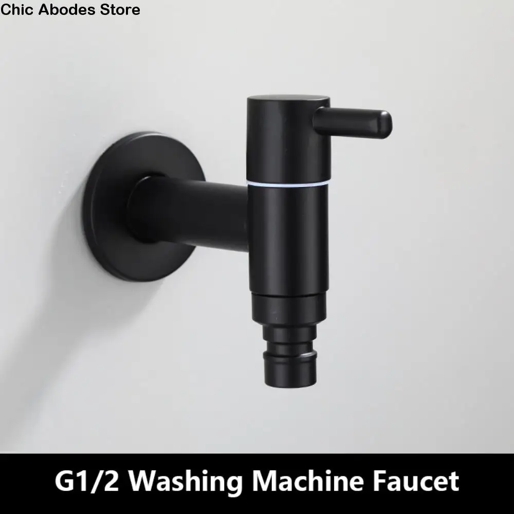 

304 Stainless Steel Washing Machine Faucet Matte Black Anti Splash Mop Washing Tap Wall Mounted Multi Functional