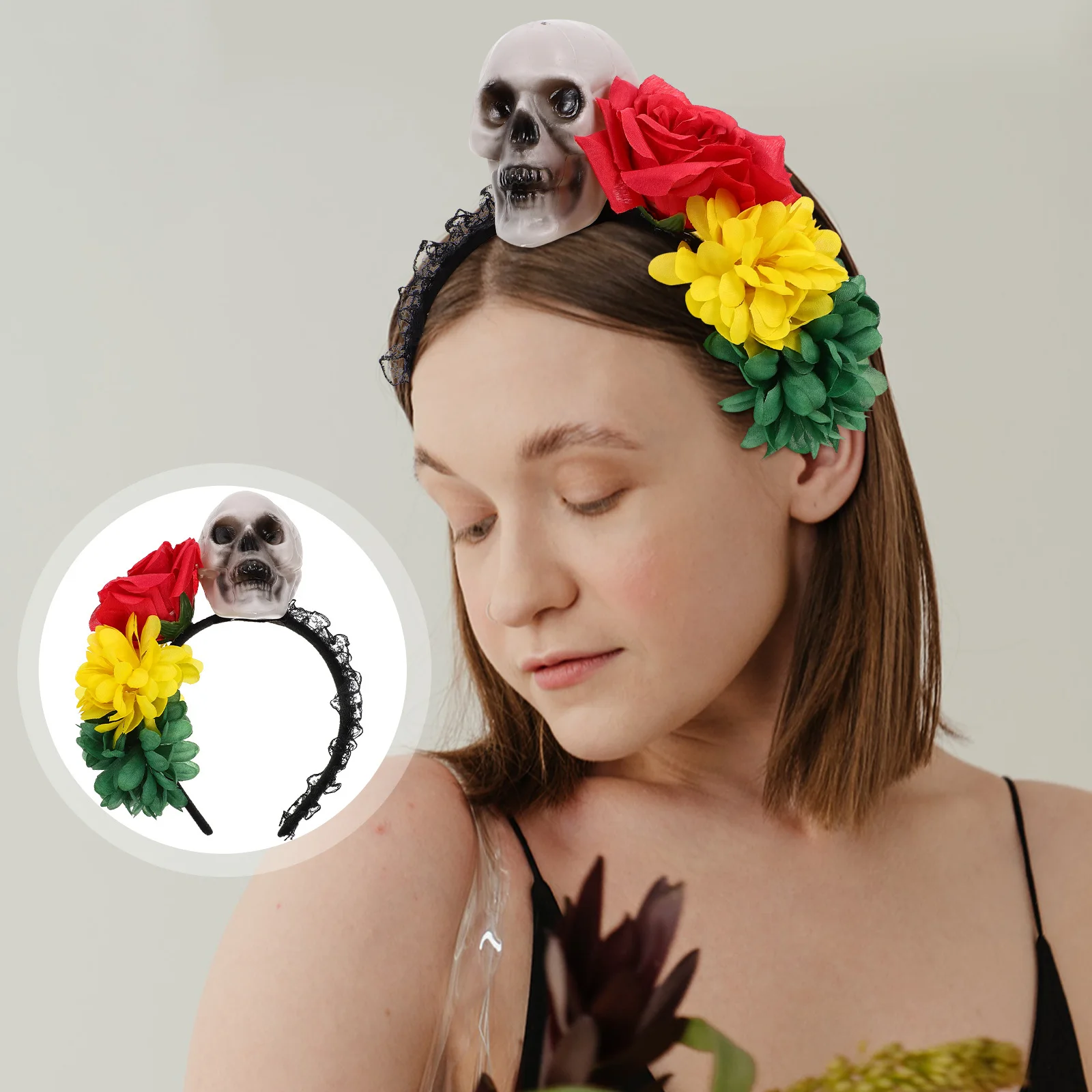 

Halloween Hair Accessories Skull Headdress Decoration Rose Bands Fabric Cosplay