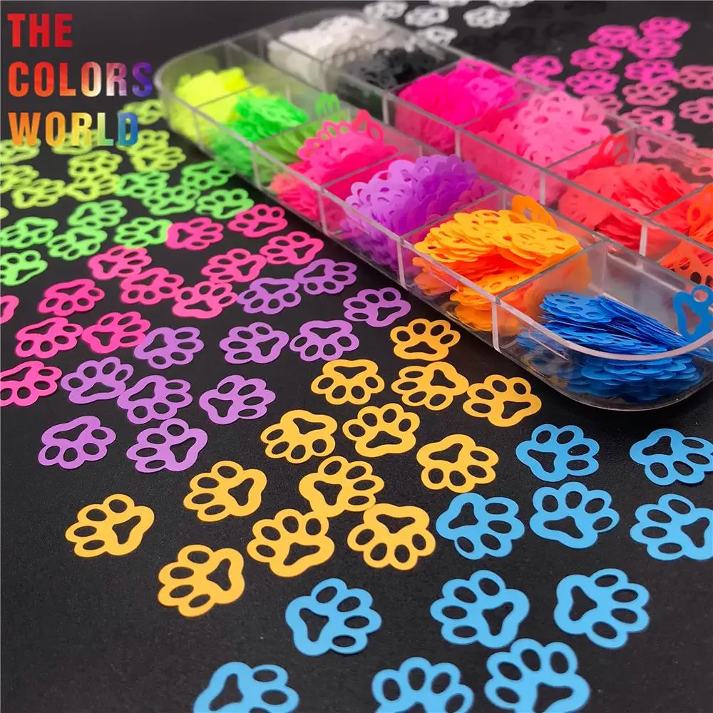 TCT-676 Dog Paw Print Puppy Neon Colors Nail Glitter Decoration Manicure Tumbler Resin Epoxy Art  Festival Accessories Wholesale