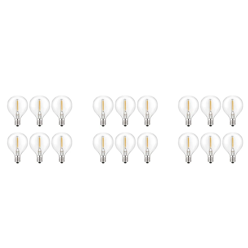 18Pcs G40 LED Replacement Light Bulbs, E12 Screw Base Shatterproof LED Globe Bulbs For Solar String Lights Warm White