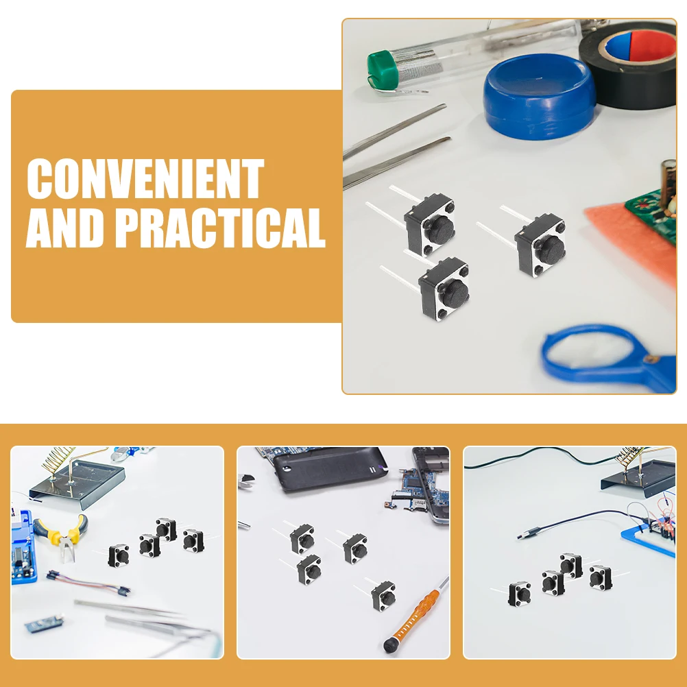 

100pcs Tact Push Button for PCB Momentary Push Button Black Sensitive Vertical Reliable For Pcb Space Saving