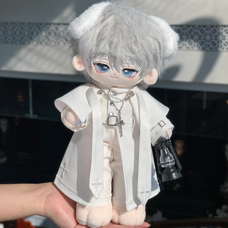 

30cm Plush Doll Clothes Handmade Cool Handsome White Trench Coat Shawl Necklace Long Pants Shorts Set For Doll Accessories Toys
