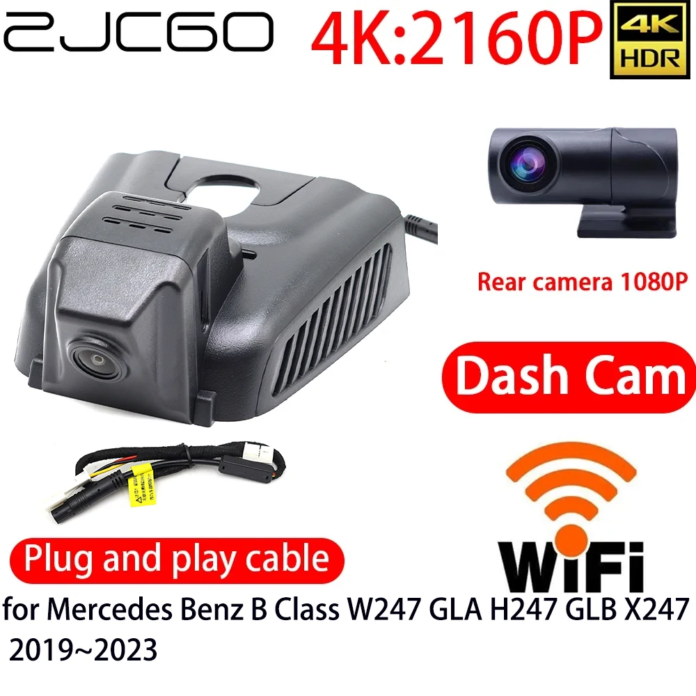ZJCGO 4K Car DVR Dash Cam Wifi Front Rear Camera 24h Monitor for Mercedes Benz B Class W247 GLA H247 GLB X247 2019~2023
