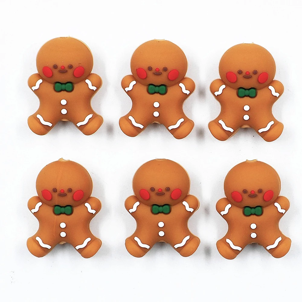 Chenkai 50PCS 3D Gingerbread Silicone Focal Beads For Beadable Pen Christmas Silicone Charms for Pen Keychain Making Characters