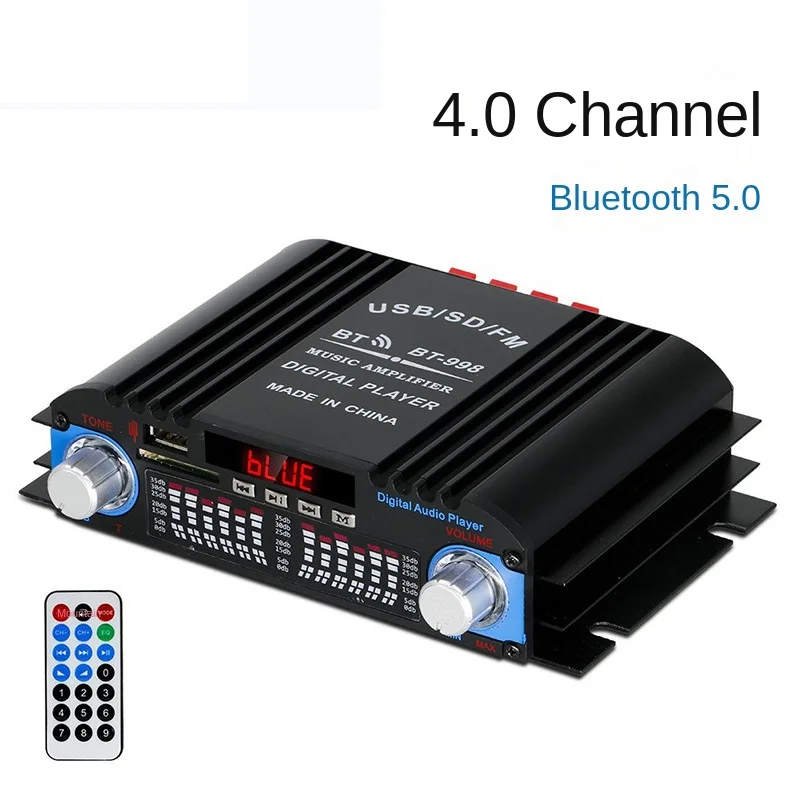 

4,0-канальный усилитель высокой мощности 4x60 Вт для домашнего автомобиля, 12 В постоянного тока, Hi-Fi усилитель, Bluetooth FM-радио, USB TF-карты, плеер
