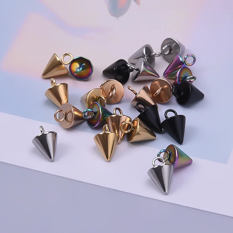 10pcs Stainless Steel Cone Charms Pendants Retro Bullet Spike Beads Charms For Women Man Punk Hoop Earring Making Supplies