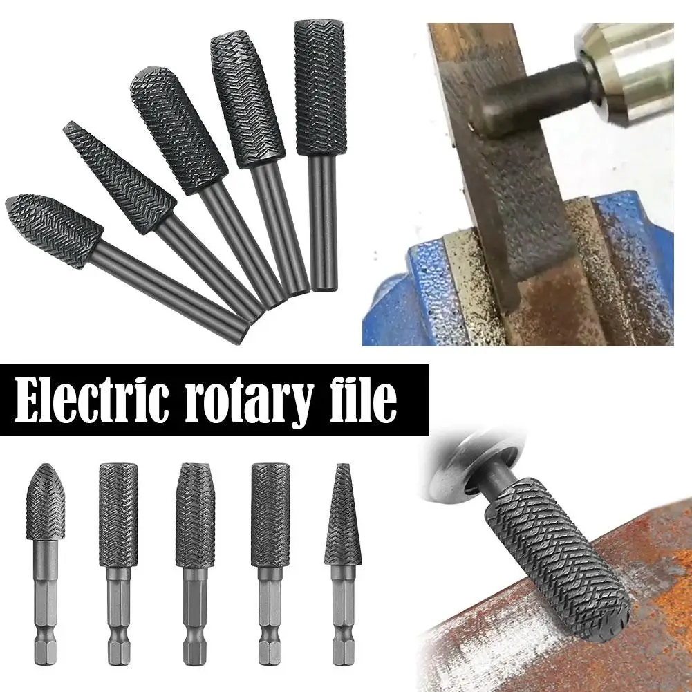 5-teiliges 6-mm-Schaft-Elektro-Rotationsfeilen-Set, texturierte Stahlfeilen zum Schleifen und Polieren von weichem Metall, Zubehör für Elektrowerkzeuge – Detail 4